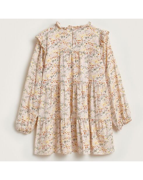 Robe Pebbles à volants à fleurs beige