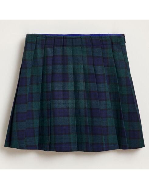 Asra geplooide blauw/groene geruite korte rok