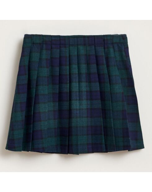 Asra geplooide blauw/groene geruite korte rok