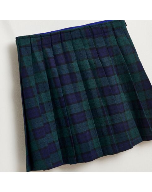 Asra geplooide blauw/groene geruite korte rok