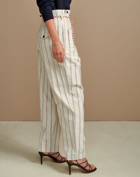 Pantalon à bretelles en Lin mélangé Lorinc écru