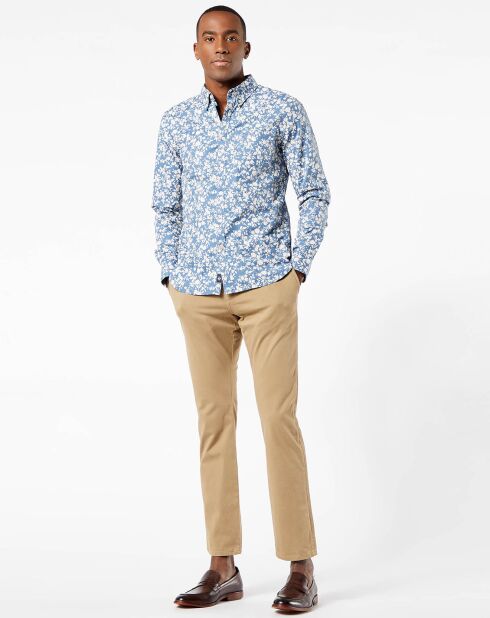 Chemise Stretch Oxford à fleurs bleue