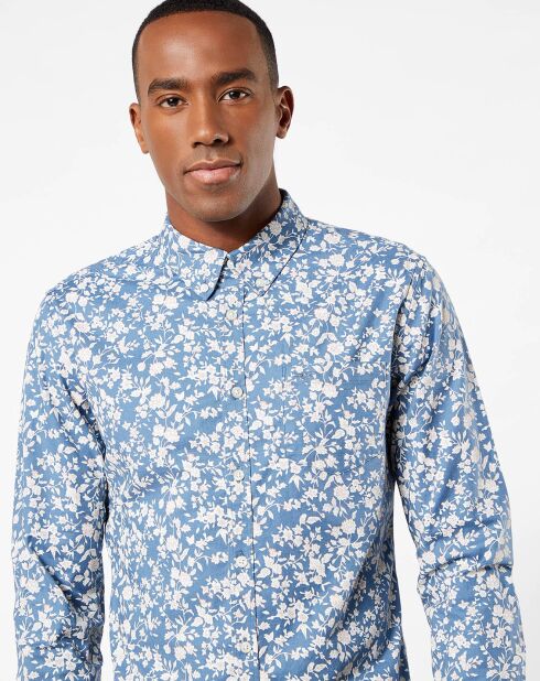 Chemise Stretch Oxford à fleurs bleue