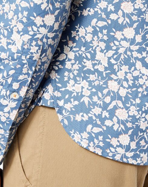 Chemise Stretch Oxford à fleurs bleue