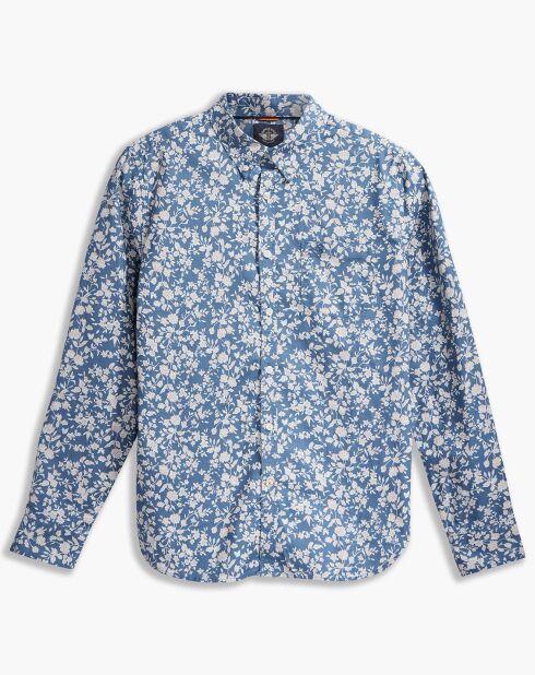 Chemise Stretch Oxford à fleurs bleue