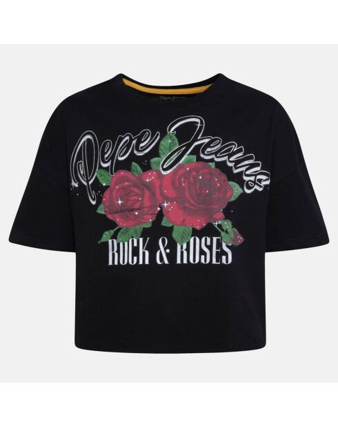 T-Shirt crop en Coton à motif noir