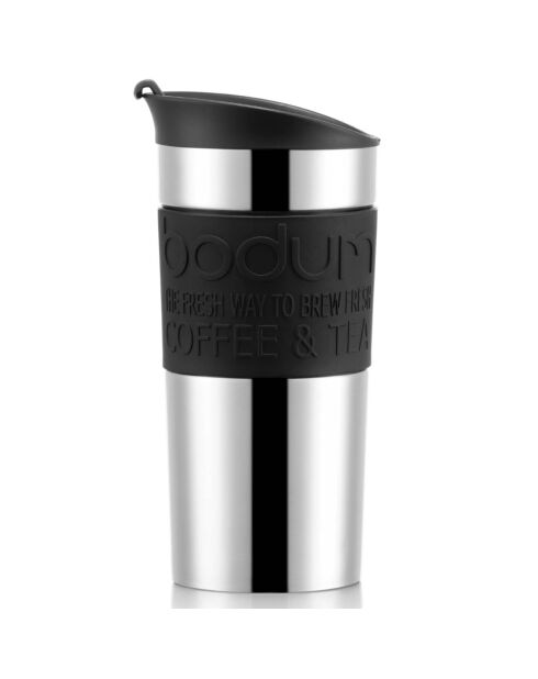 Mug de voyage isotherme en inox double paroi couvercle à clapet noir - 0.35 L