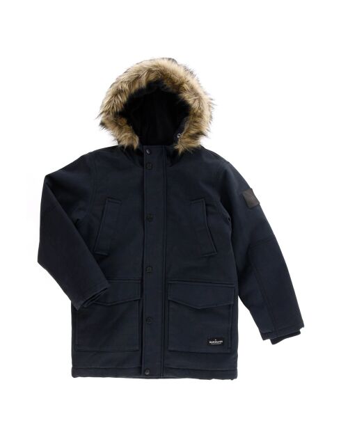 Parka longue à capuche doublure polaire noire