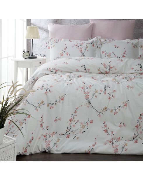 Parure housse de couette Jasmine blanc/saumon