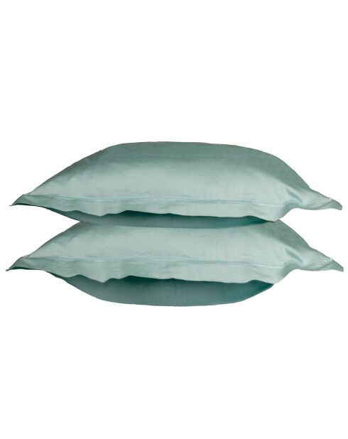 2 Taies d'oreiller 100% Satin de Coton Julia aqua