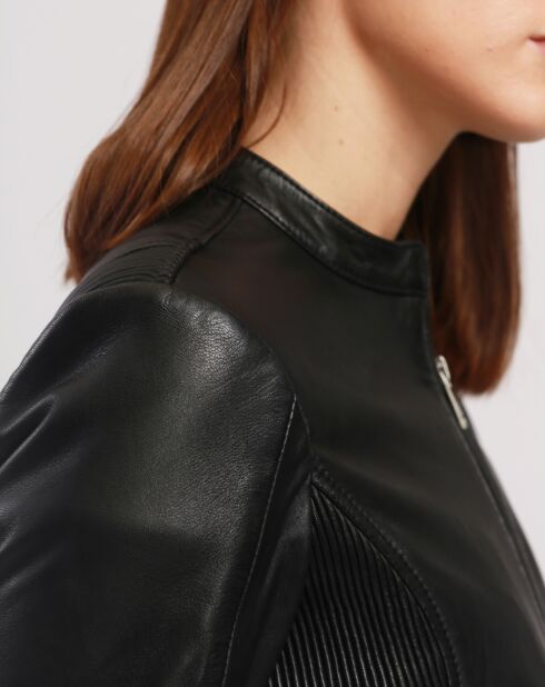 Blouson Biker en Cuir Balsane noir