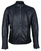 Blouson Biker en Cuir Juda bleu marine