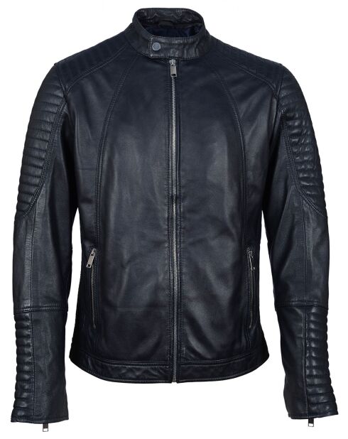 Blouson Biker en Cuir Juda bleu marine