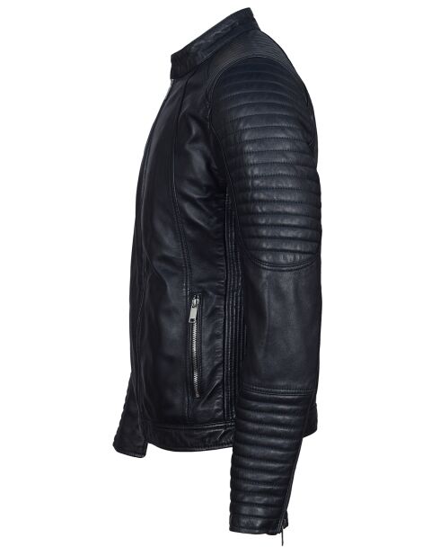 Blouson Biker en Cuir Juda bleu marine