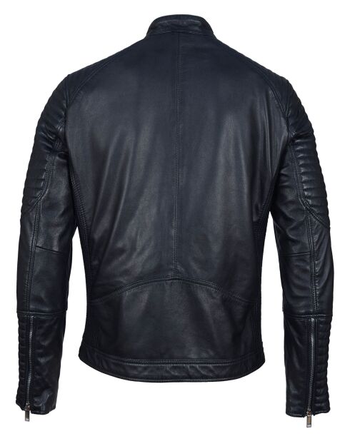 Blouson Biker en Cuir Juda bleu marine