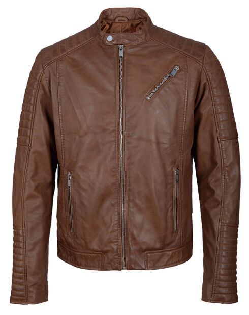 Blouson Biker en Cuir Junior cognac