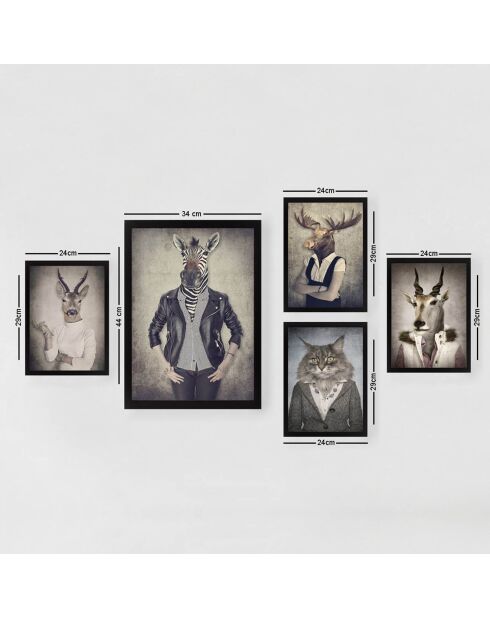 Tableau encadré décoratif 5 pièces multicolore - 24x29 cm