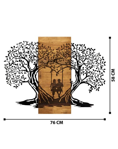 Décoration murale sur bois noir/marron - 76x58 cm