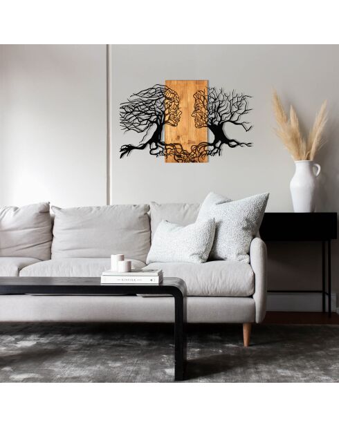 Décoration murale sur bois noir/marron - 92x58 cm