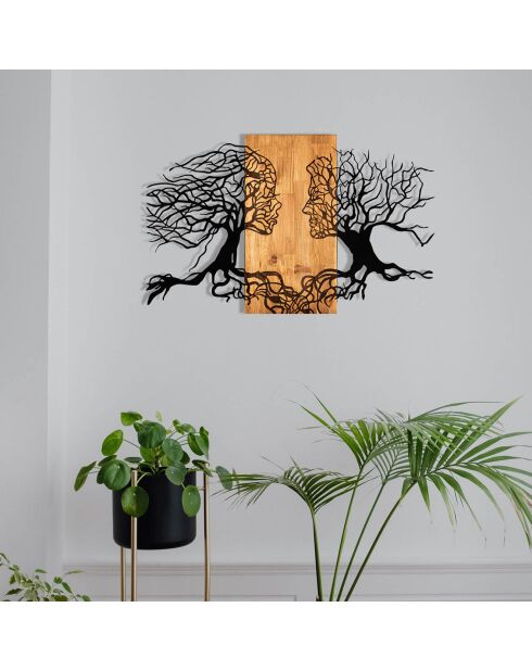 Décoration murale sur bois noir/marron - 92x58 cm