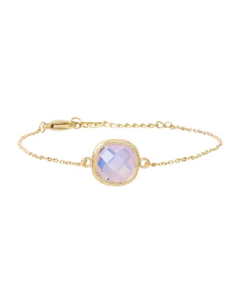 Bracelet Cabochon en Acier doré & Quartz rose
