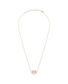 Collier Cabochon  en Acier doré & Quartz rose