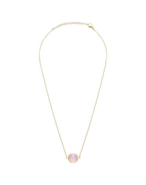Collier Cabochon  en Acier doré & Quartz rose