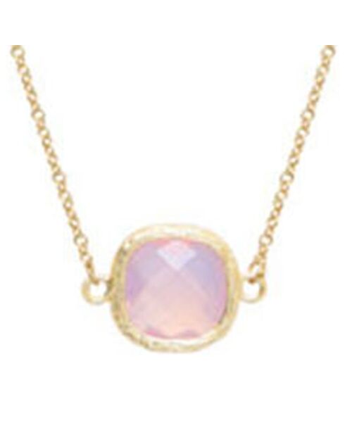 Collier Cabochon  en Acier doré & Quartz rose