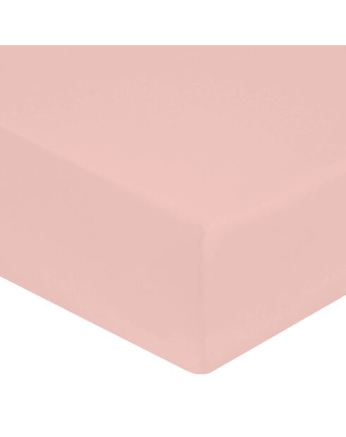 Drap housse 100% Percale de Coton bonnet 30 cm rose poudre