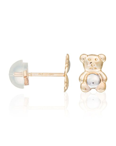Boucles d'oreilles enfant Ourson Email blanc or jaune