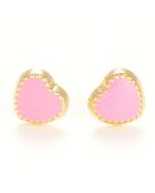 Boucles d'oreilles enfant Joli Coeur Email rose or jaune