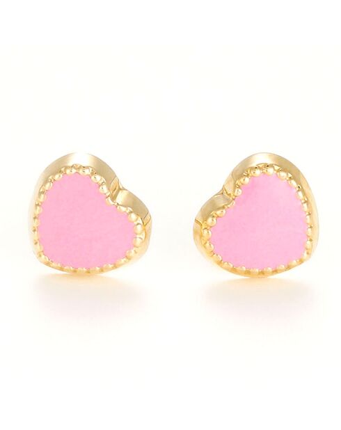 Boucles d'oreilles enfant Joli Coeur Email rose or jaune