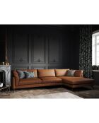 Canapé d'angle droit en cuir camille 5 places marron - 322x168x88cm