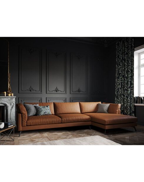 Canapé d'angle droit en cuir camille 5 places marron - 322x168x88cm