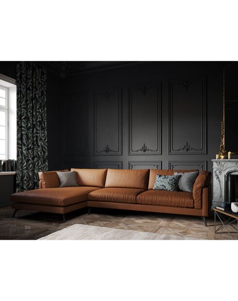 Canapé d'angle gauche en cuir  camille 5 places marron - 322x168x88cm