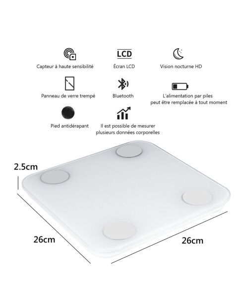 Balance numérique bluetooth à piles blanche