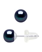 Boucles d'Oreilles en Or Blanc & Perles d'Eau Douce boutons noires