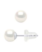 Boucles d'oreilles en Or Blanc & Perles d'Eau Douce boutons blanc naturel