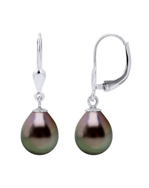 Boucles d'Oreilles en Or Blanc & Perles de Tahiti poires