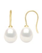 Boucles d'oreilles en Or Jaune & Perles d'Eau Douce poires blanc naturel