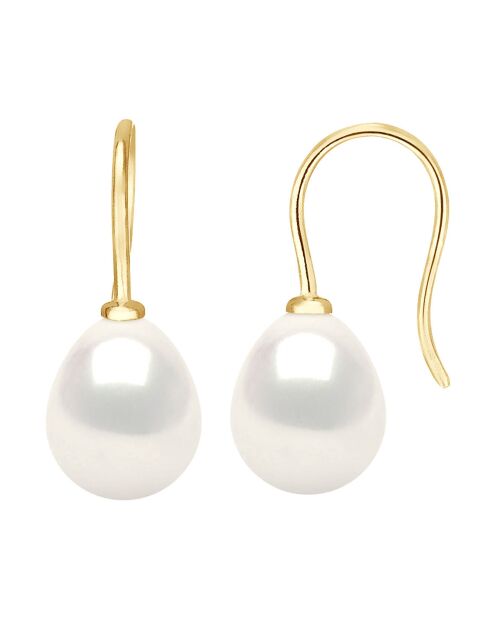 Boucles d'oreilles en Or Jaune & Perles d'Eau Douce poires blanc naturel
