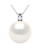 Prestige halsketting in witgoud, 0.02 ct diamant en natuurlijke witte ronde zoetwaterparel