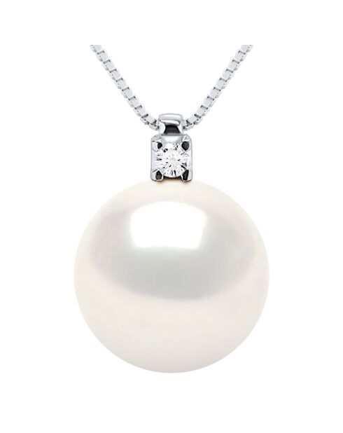 Prestige halsketting in witgoud, 0.02 ct diamant en natuurlijke witte ronde zoetwaterparel