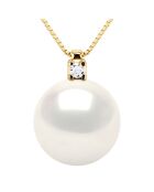 Prestige halsketting in geelgoud, 0.02 ct diamant en natuurlijke witte ronde zoetwaterparel