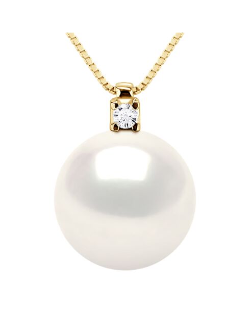 Prestige halsketting in geelgoud, 0.02 ct diamant en natuurlijke witte ronde zoetwaterparel
