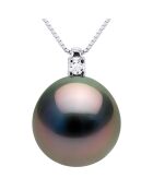 Prestige halsketting in witgoud, 0.02 ct diamant en ronde Tahitiaanse parel