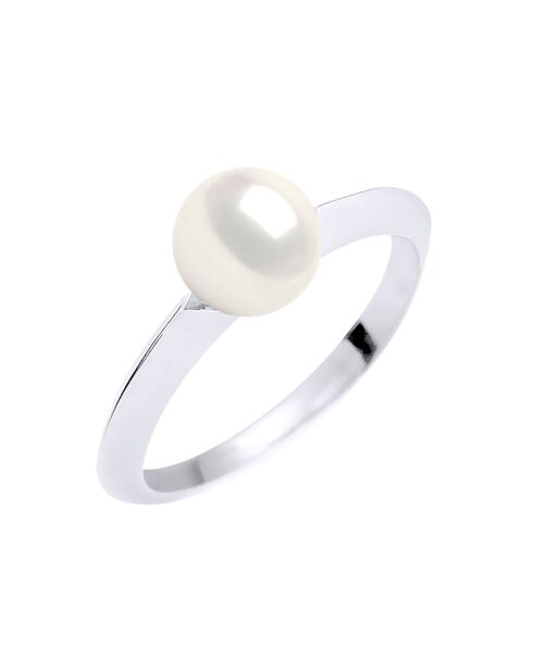 Runder Süßwasserperlenring aus Weißgold und Naturweiß