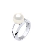 Offener Armreif aus Weißgold, 0,06 ct Diamanten und natürlicher weißer Süßwasserperle