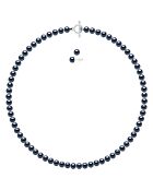 Parure Collier Rang & Boucles d'Oreilles en Argent & Perles d'Eau Douce semi-rondes et boutons black tahiti
