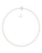 Parure Collier Rang & Boucles d'Oreilles en Argent & Perles d'Eau Douce semi-rondes et boutons blanc naturel